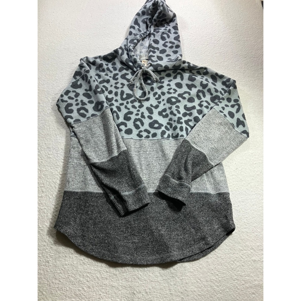 Hem and Thread Soft Hoodie Grey Leopard Colorblock Pullover Sweatshirt L
